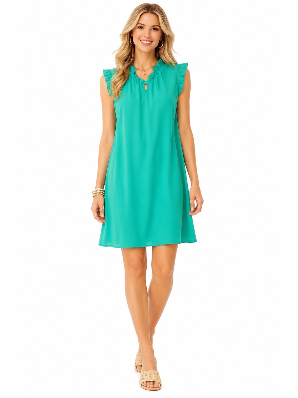 Lilly Pulitzer Talisa Ruffle Neck Shift Dress Sleeveless Resort Coastal L